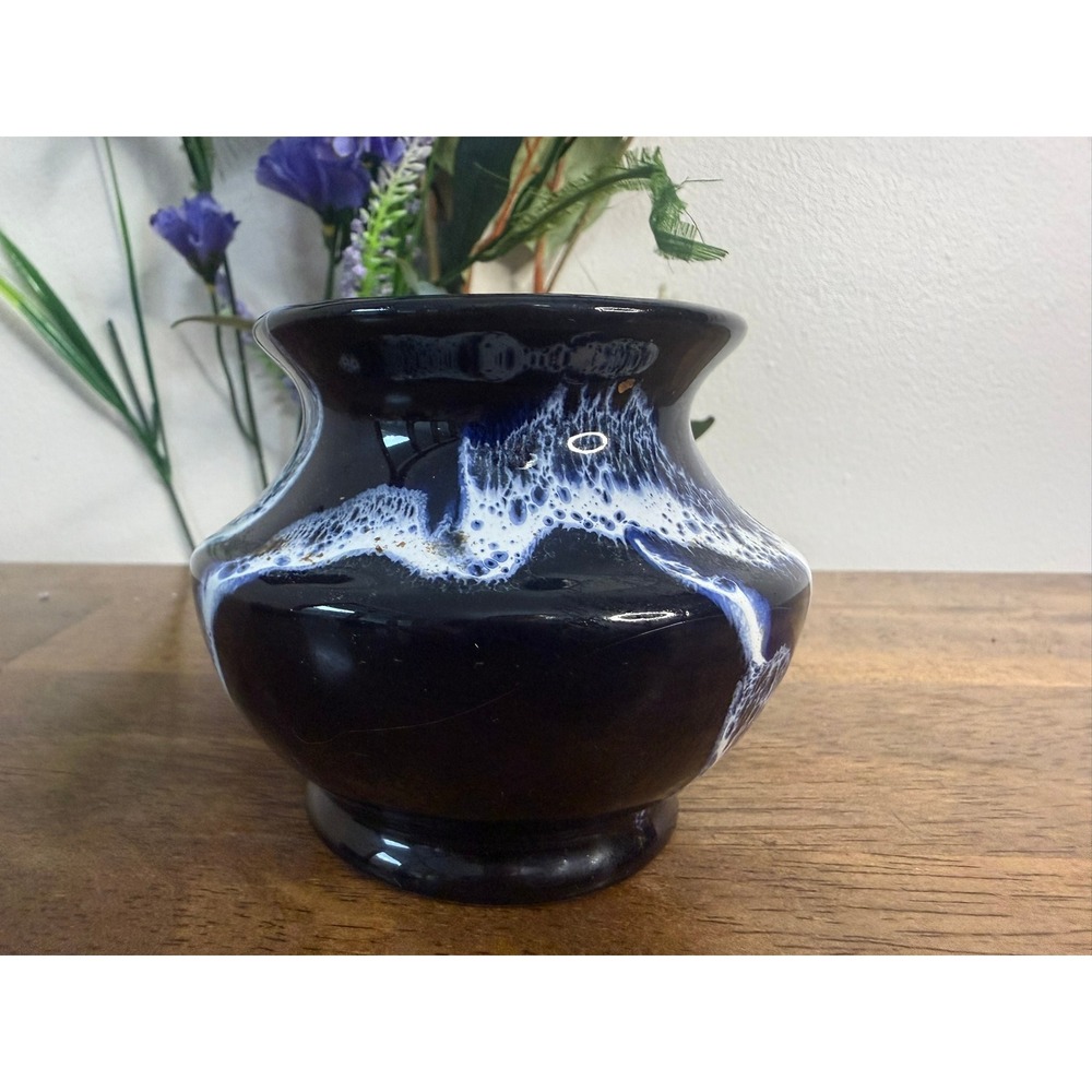 Blue Mountain Pottery Blue Granite Vase Small BMP Canada Cobalt Drip Planter